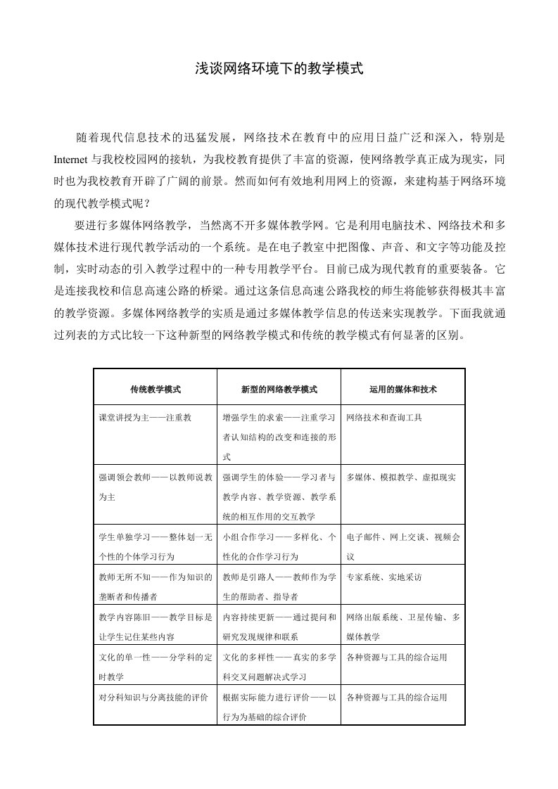 环境管理-浅谈网络环境下的教学模式