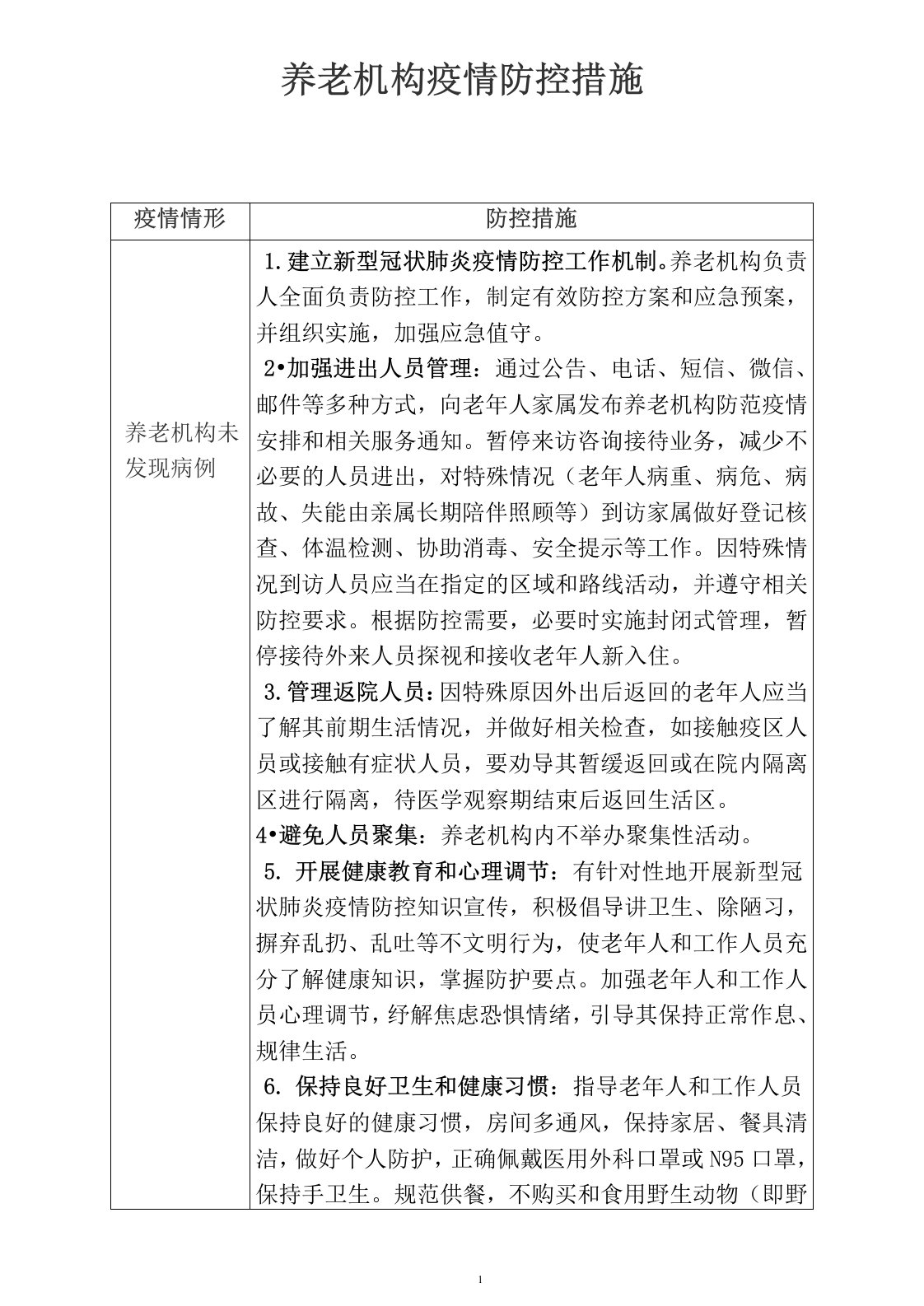 养老机构新冠肺炎老年人疫情防控措施