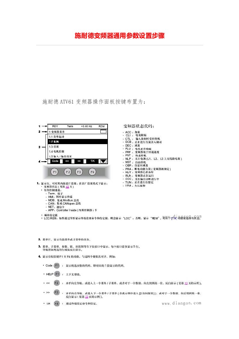 施耐德变频器通用参数设置步骤