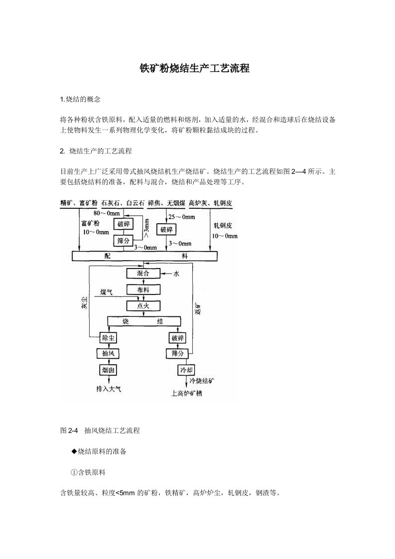 精选铁矿粉烧结生产工艺流程