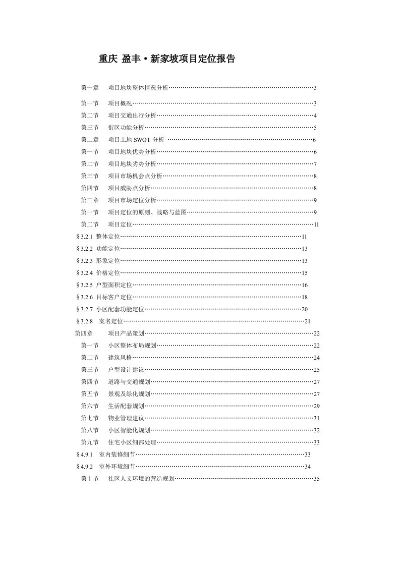 重庆盈丰某项目定位报告