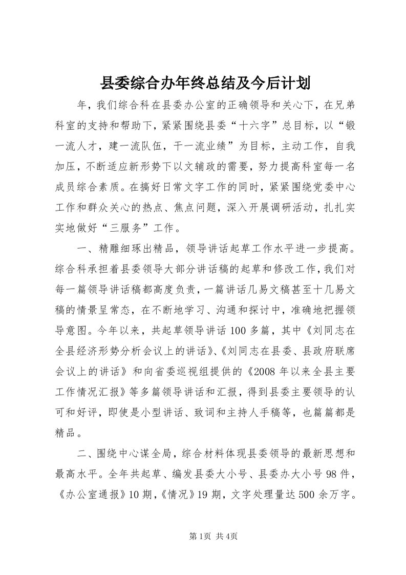 6县委综合办年终总结及今后计划