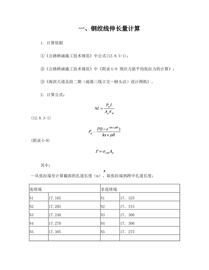 预应力张拉伸长量计算书(后张法)