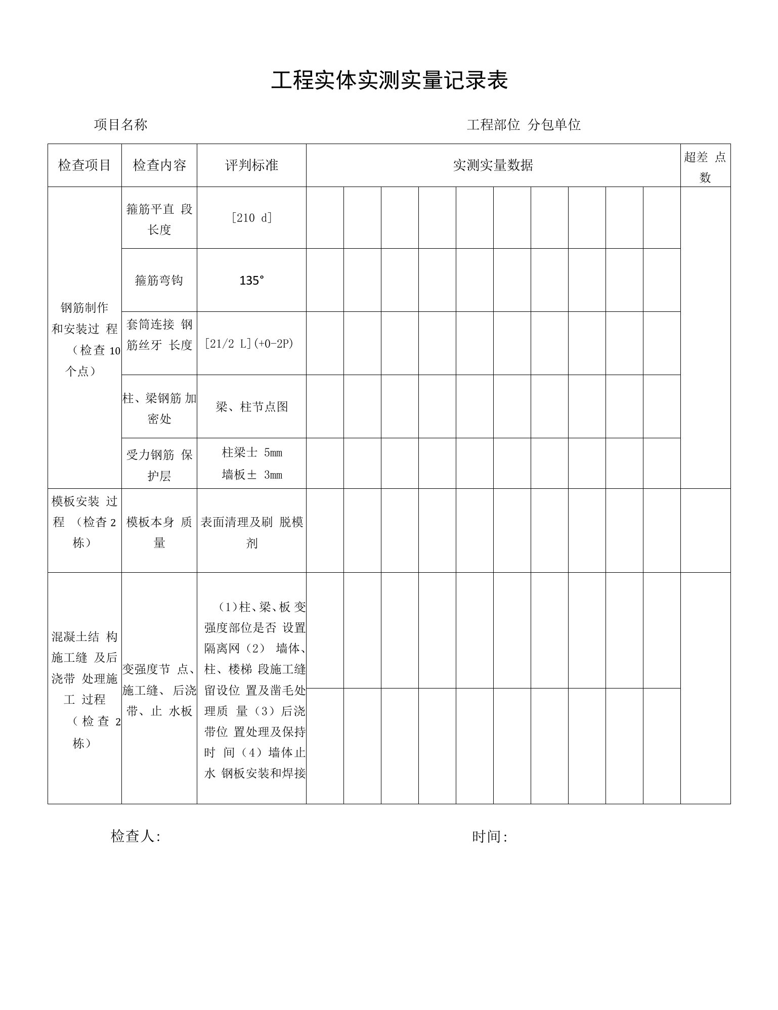 工程实体实测实量记录表