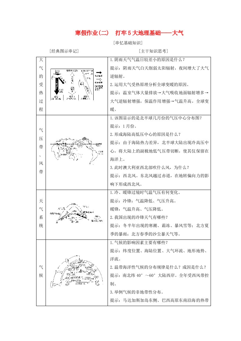 高考地理二轮复习寒假作业二打牢5大地理基础--大气