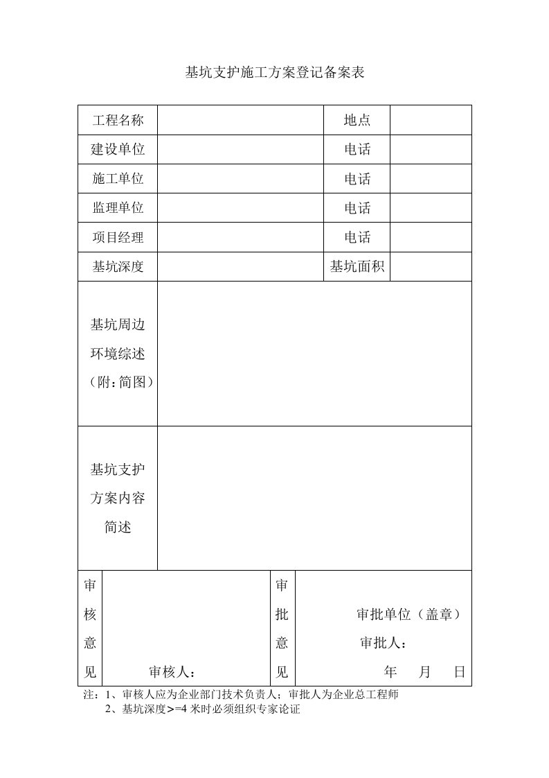 建筑资料-基坑支护施工组织设计方案登记备案表