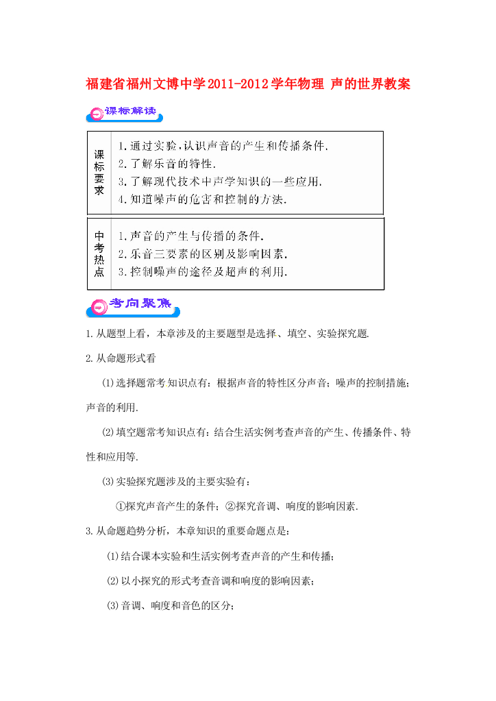 福建省福州文博中学2011-2012学年物理