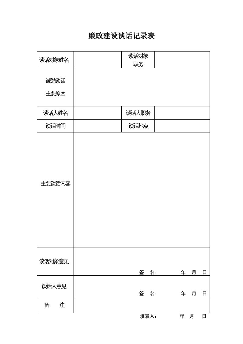 廉政建设谈话记录表