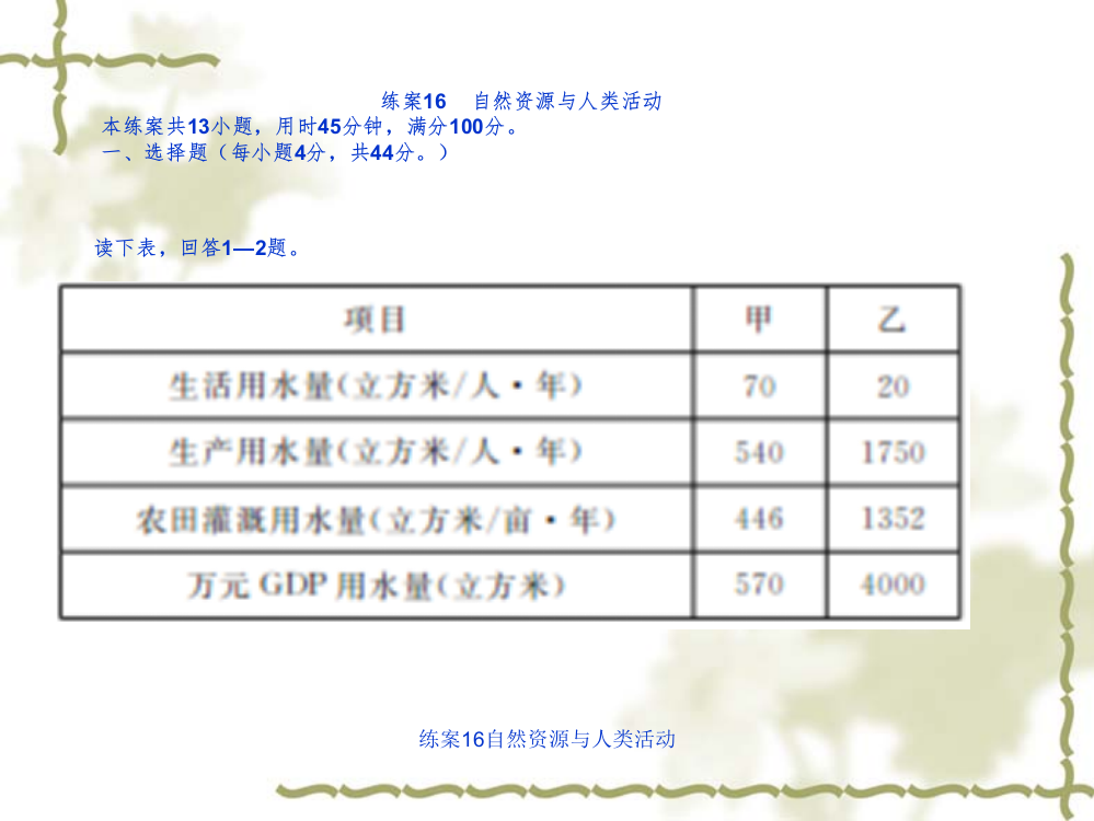 练案16自然资源与人类活动