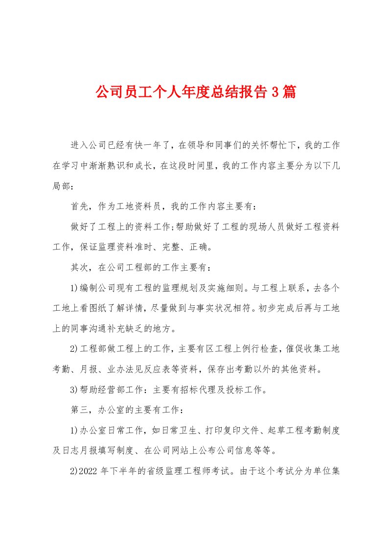 公司员工个人年度总结报告