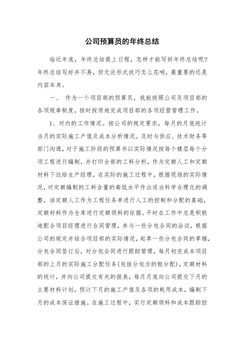 公司预算员的年终总结