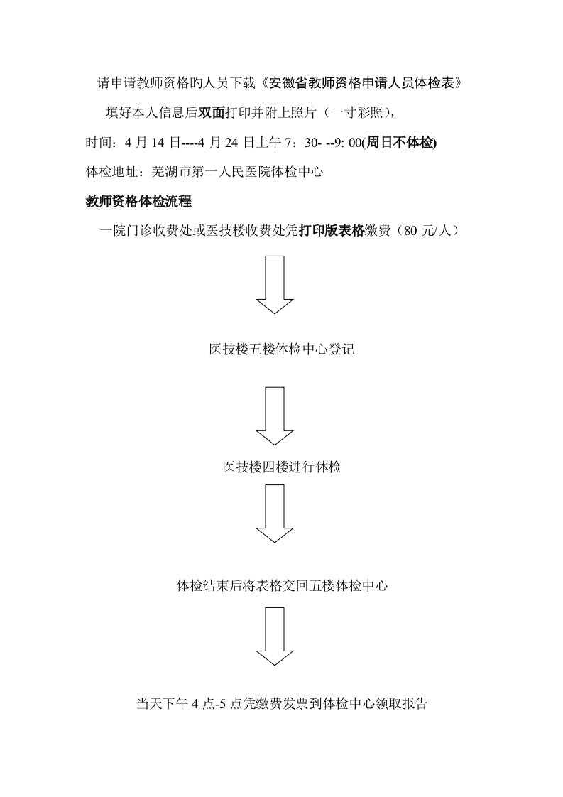 教师资格体检标准流程及体检表模板