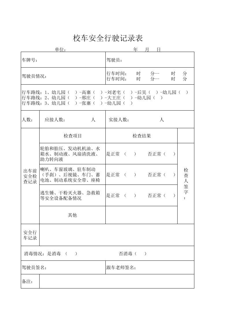 校车安全行驶记录表