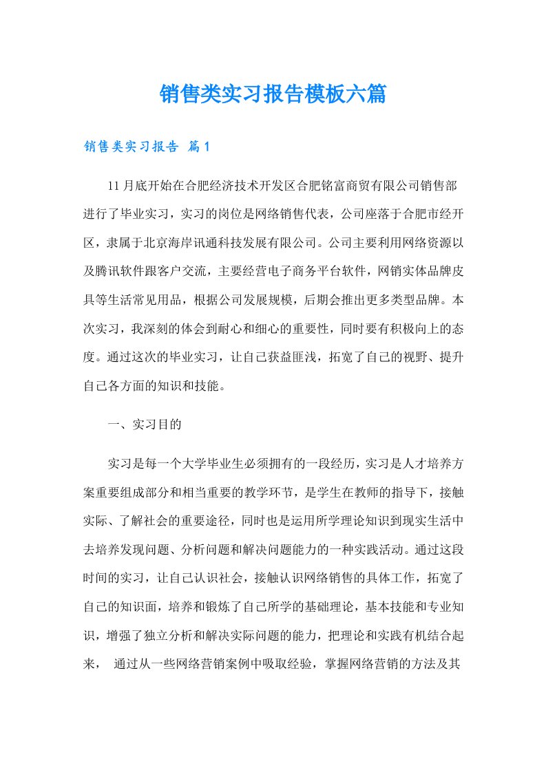 销售类实习报告模板六篇