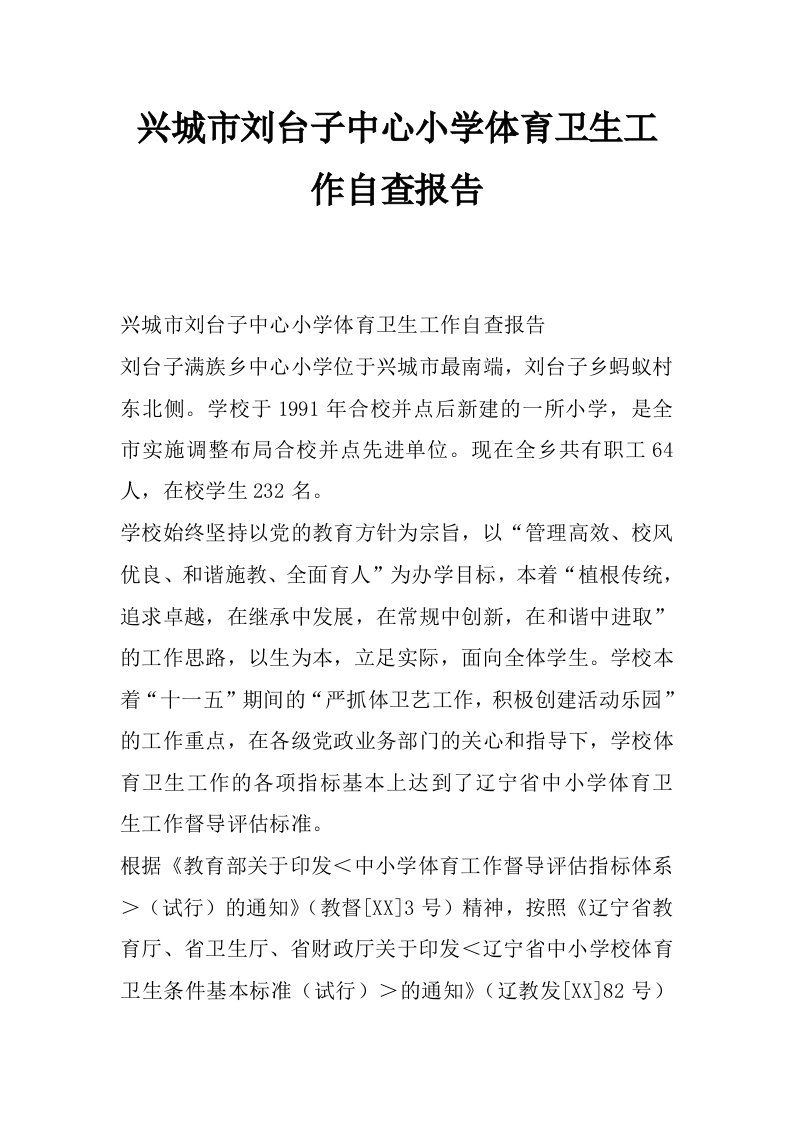 兴城市刘台子中心小学体育卫生工作自查报告