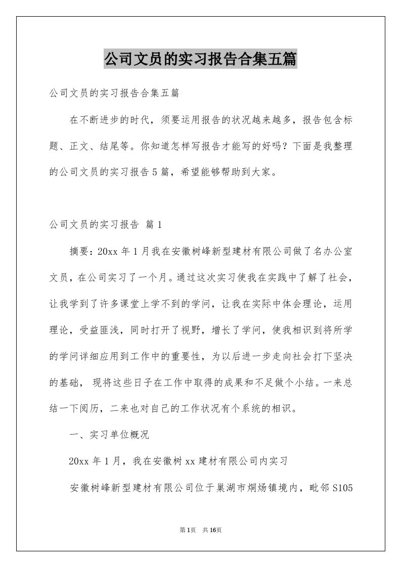 公司文员的实习报告合集五篇