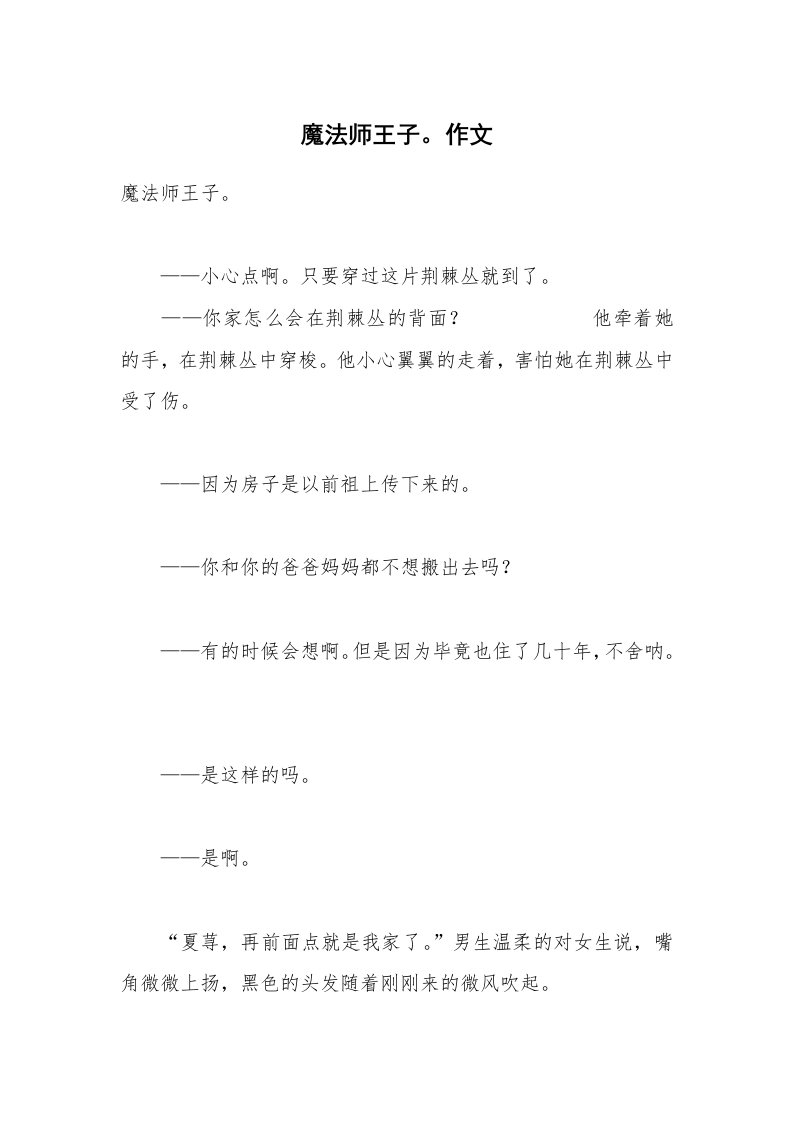 魔法师王子。作文