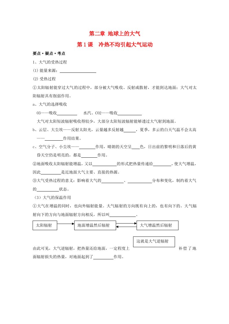 高三地理复习第1课冷热不均引起大气运动新人教版必修