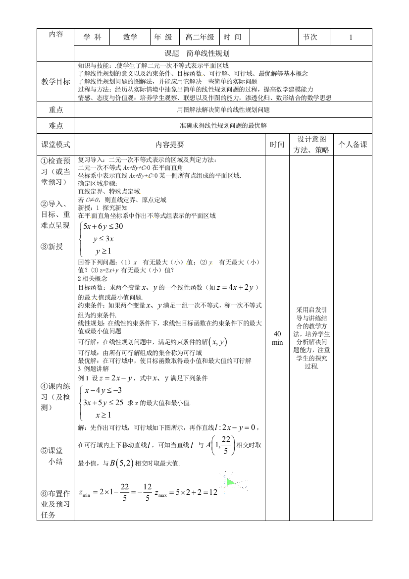 （中小学资料）课题简单线性规划