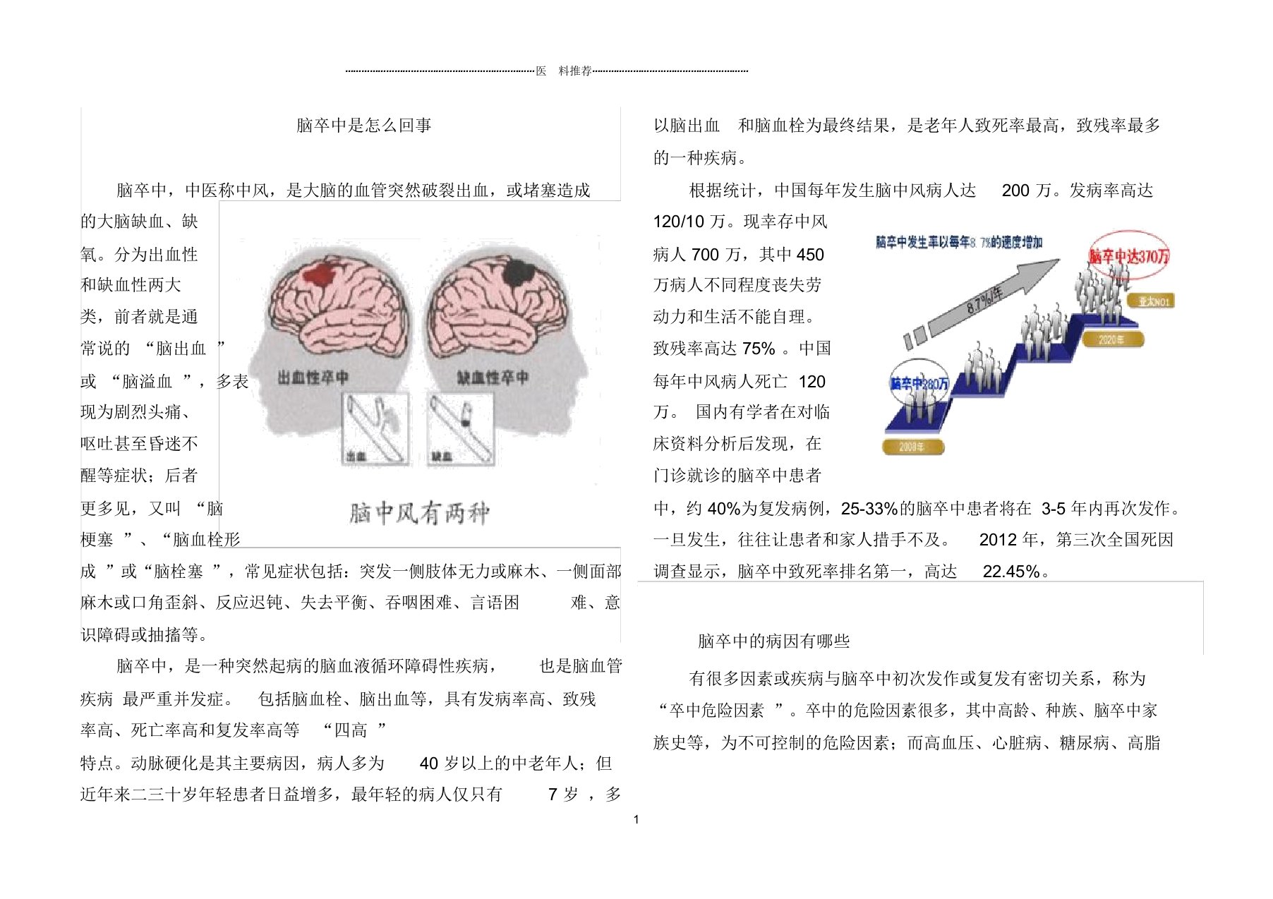 脑卒中健康教育宣传资料