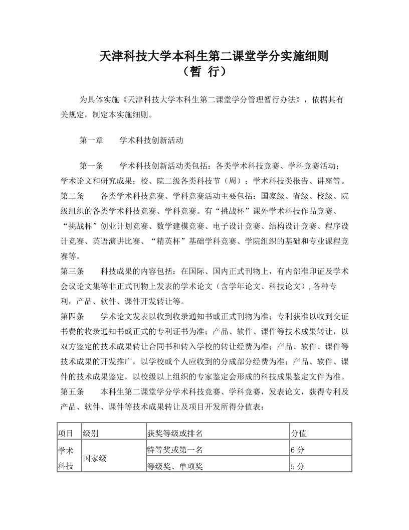 第二课堂学分实施细则