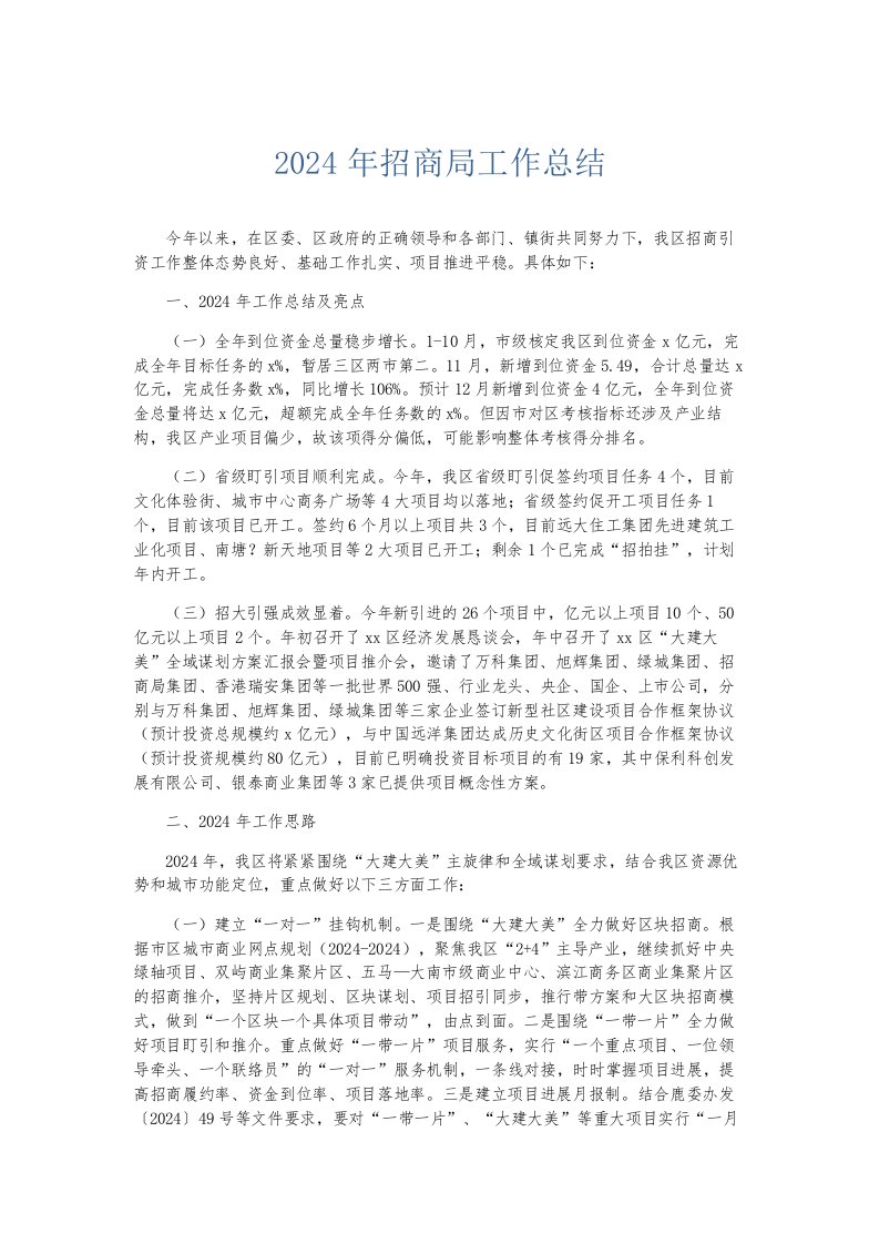 总结报告2024年招商局工作总结