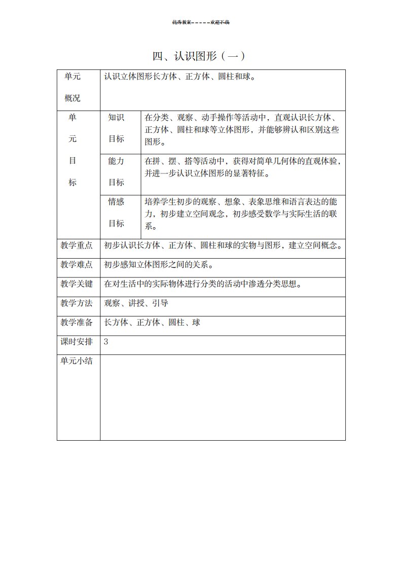 2023年小学一年级数学上认识图形一精品讲义