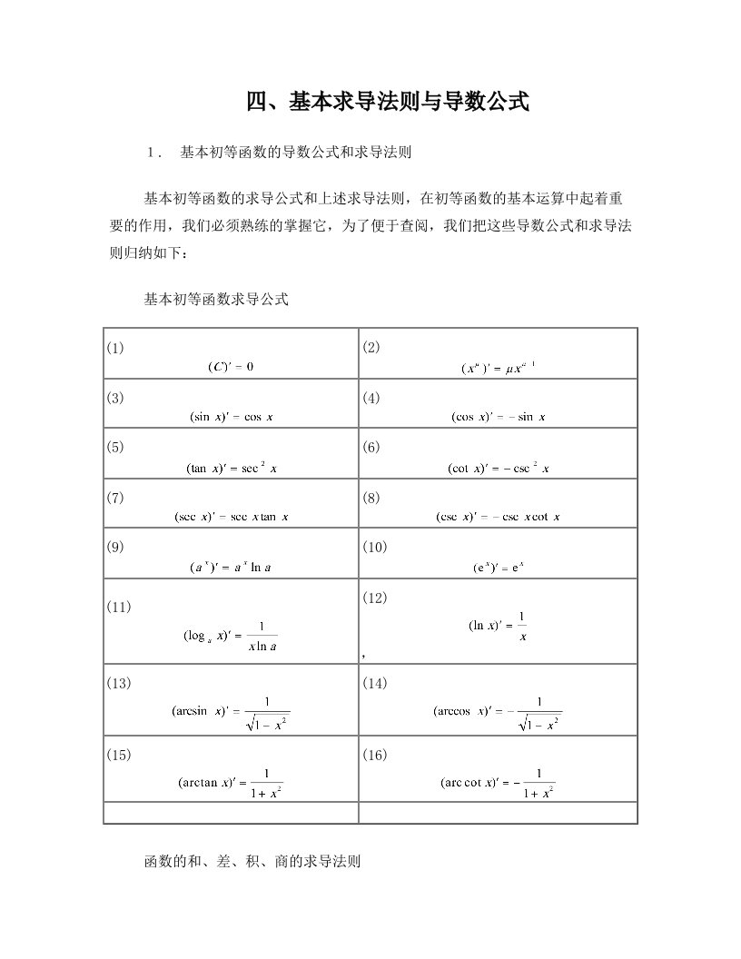 nznAAA求导基本法则和公式