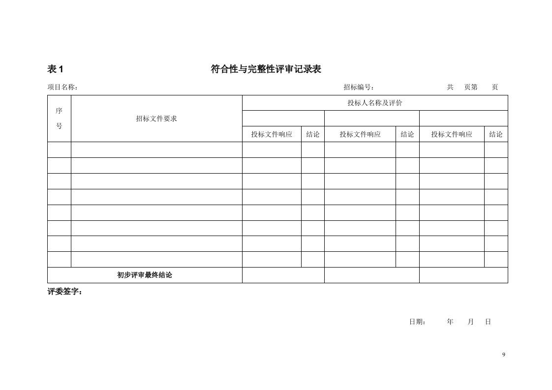 机电产品综合评分法表格