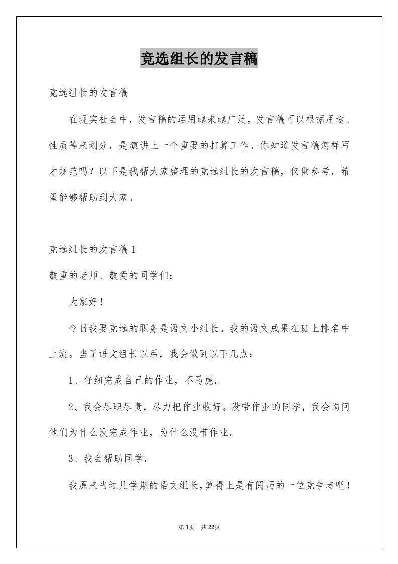 竞选组长的发言稿精选