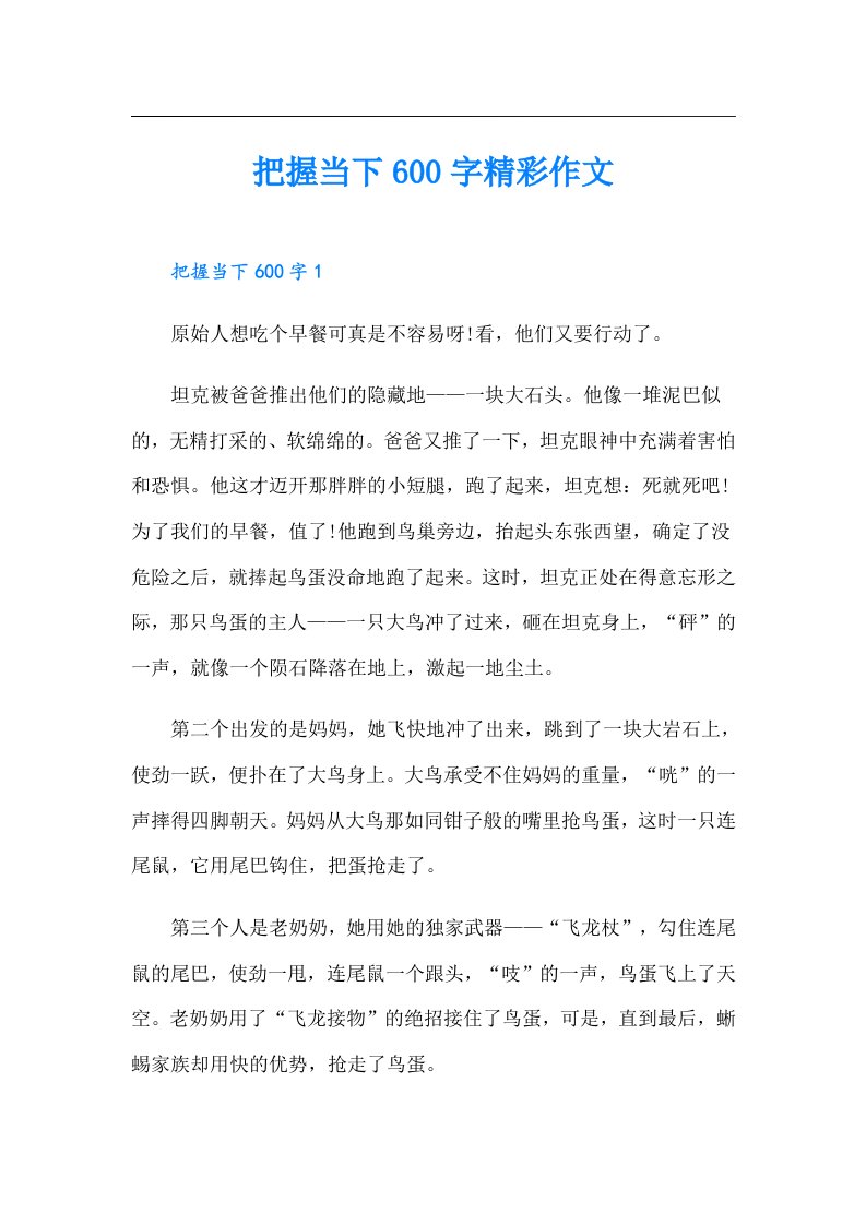 把握当下600字精彩作文