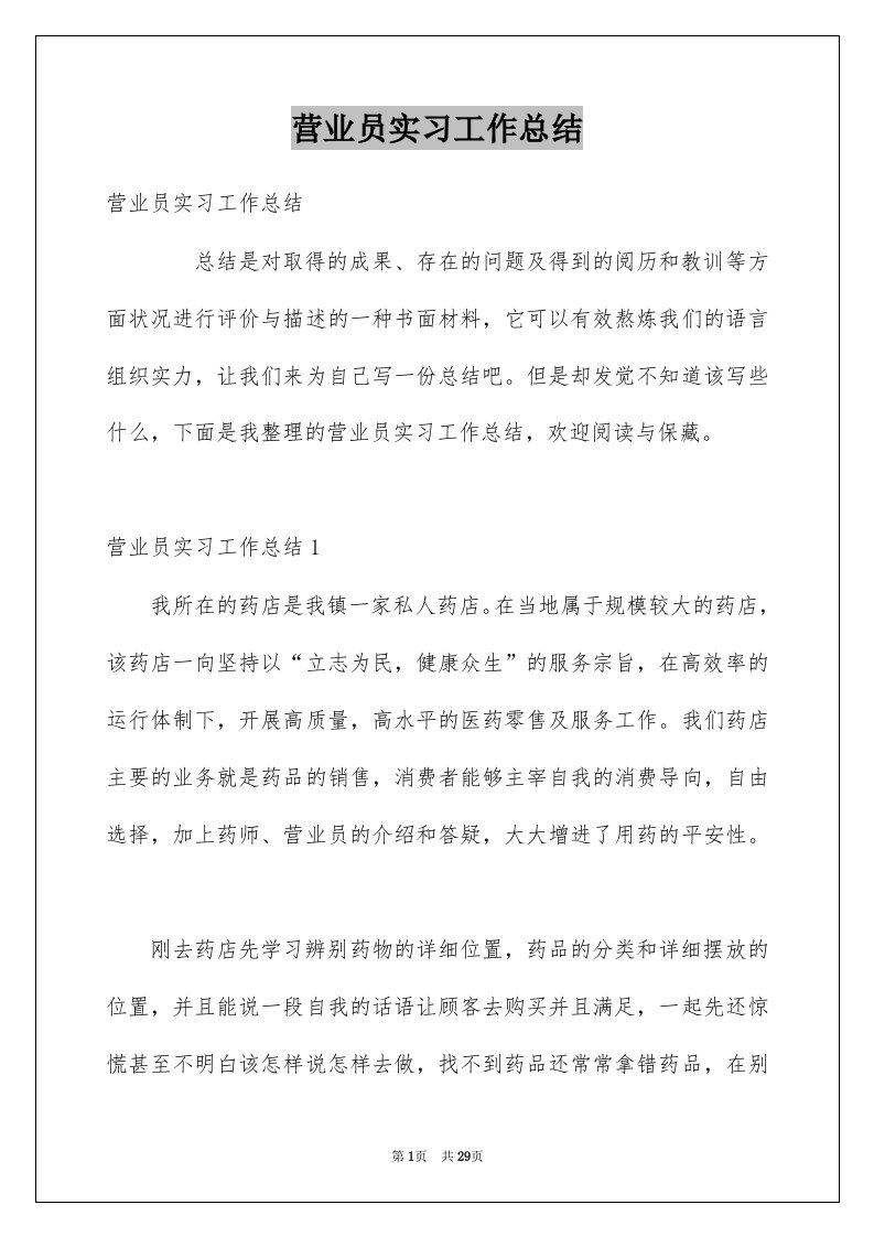 营业员实习工作总结精选