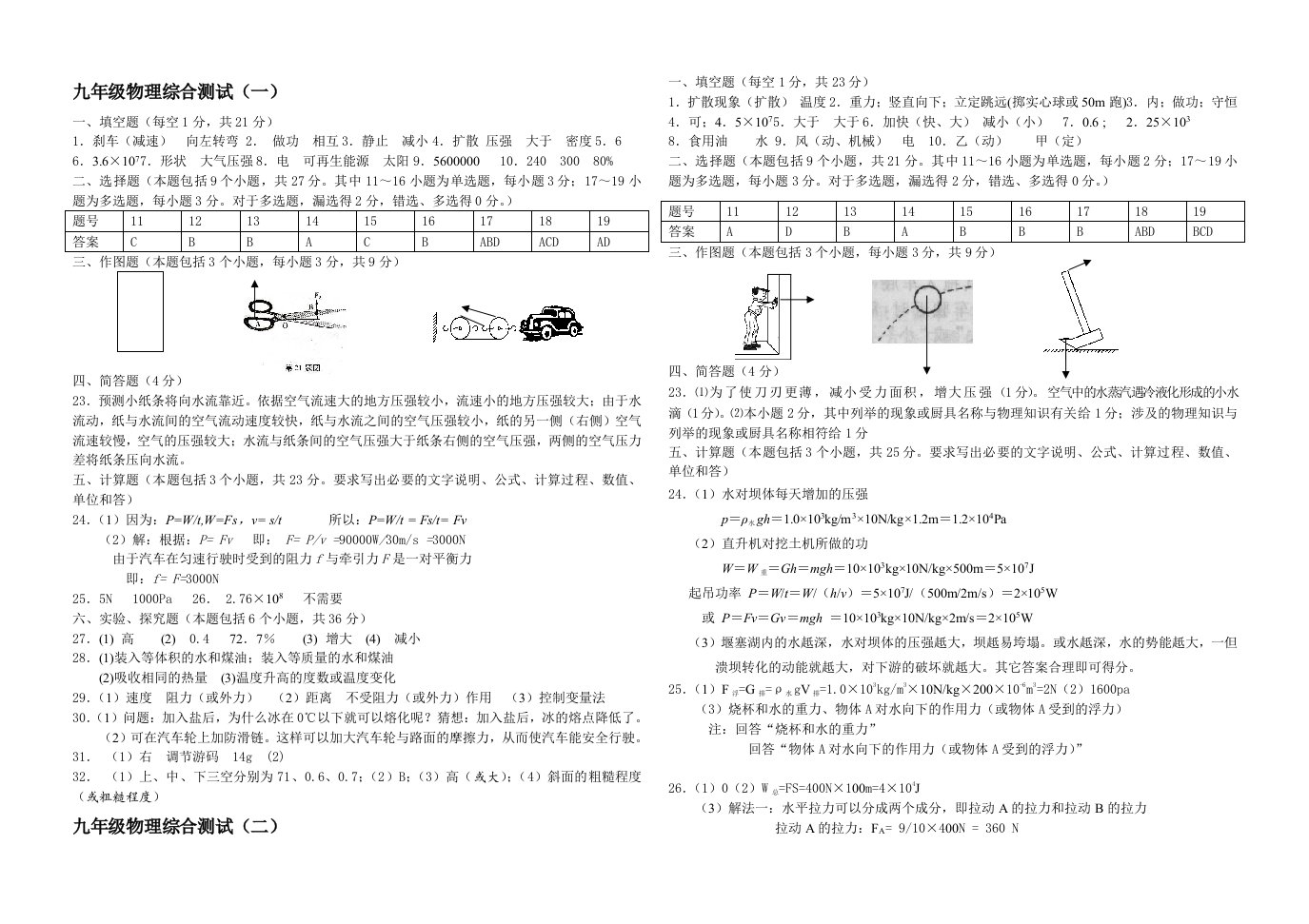 九年级物理综合测试1-3答案