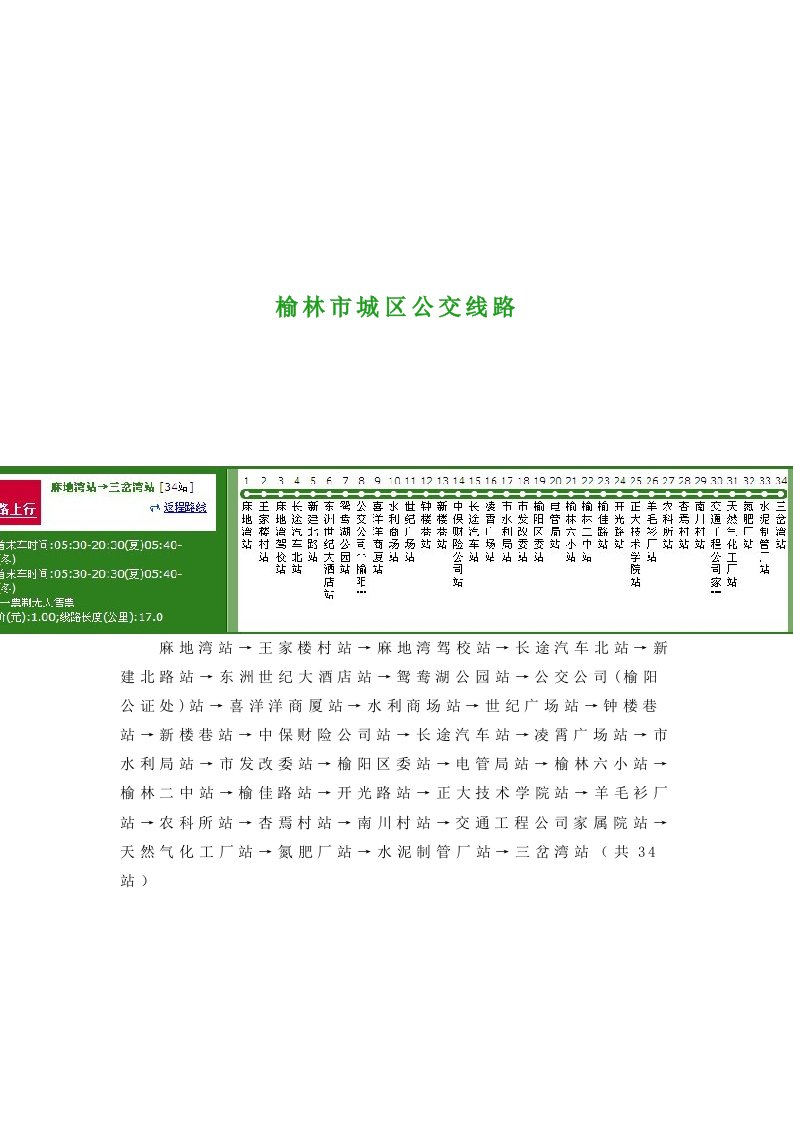 榆林市城区公交线路