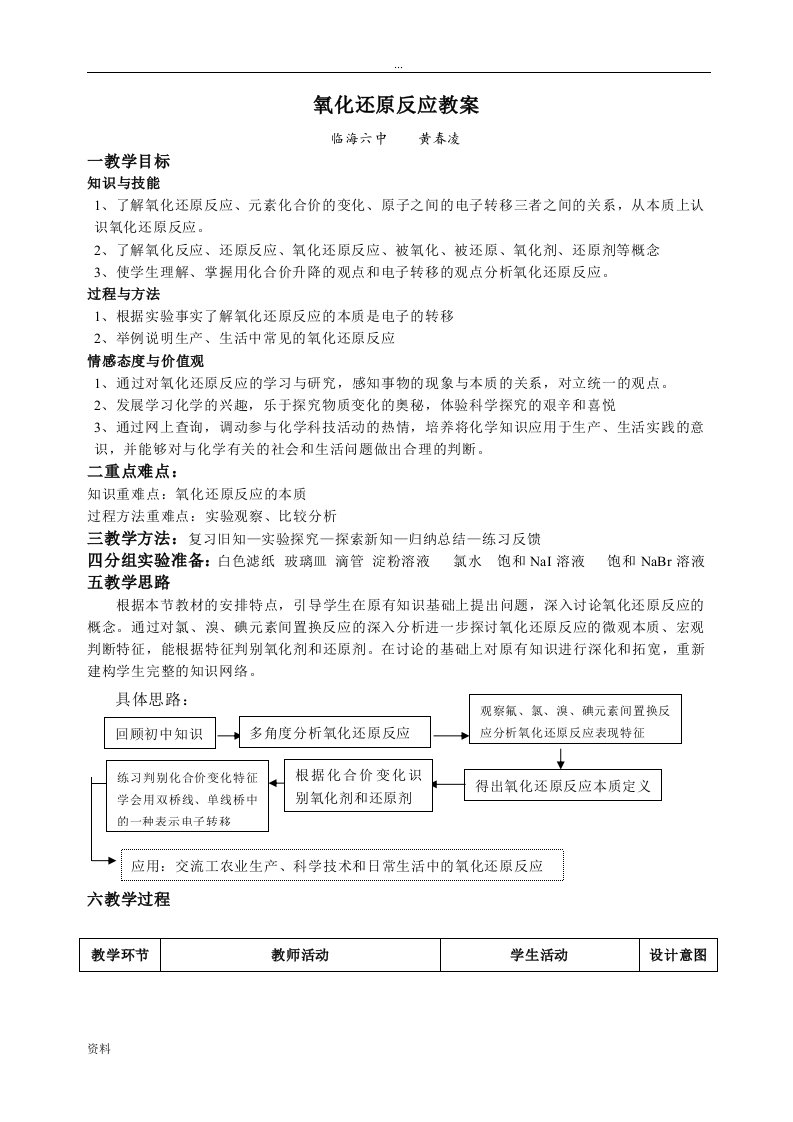 新苏教版氧化还原反应-教学方案