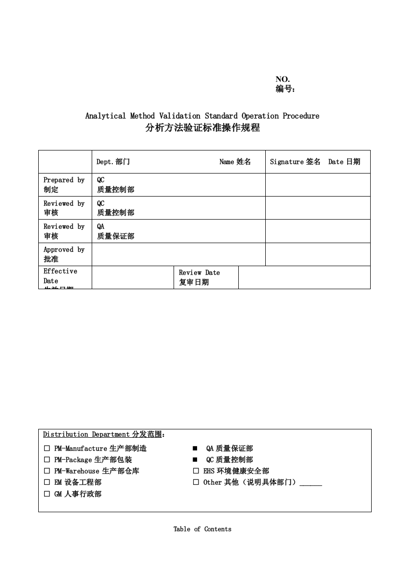 分析方法验证标准操作规程