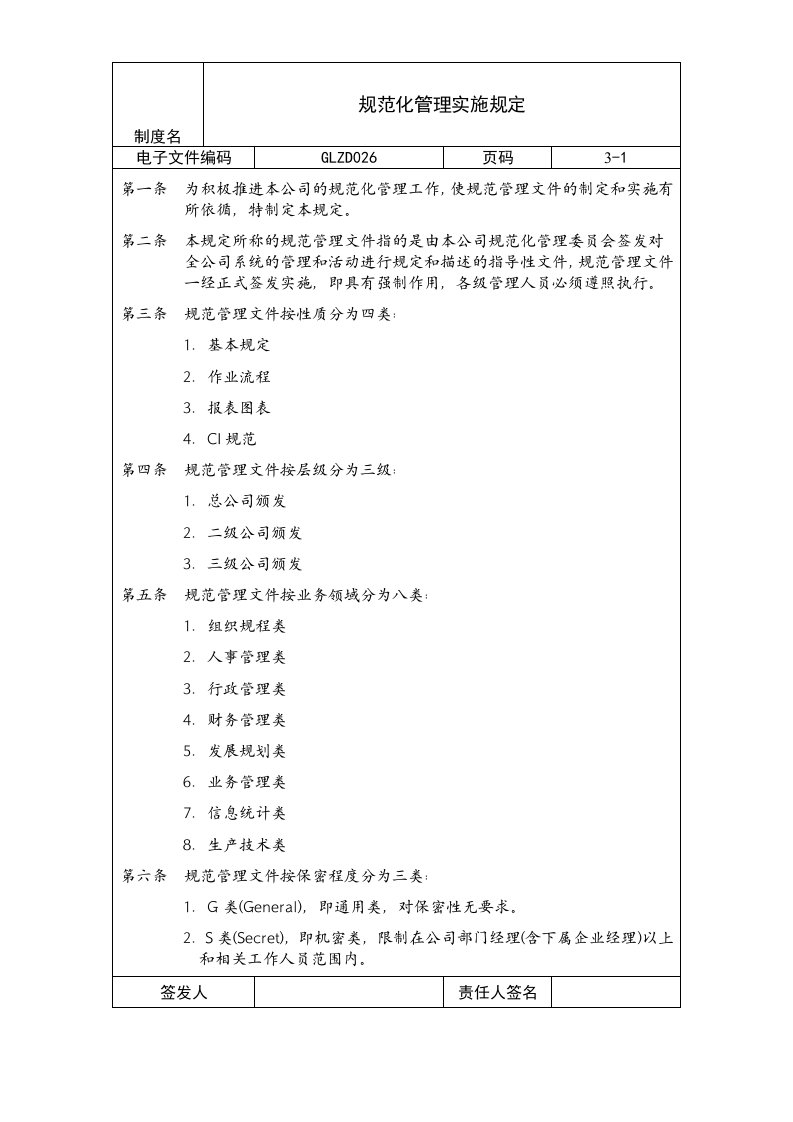 规范化管理实施规定