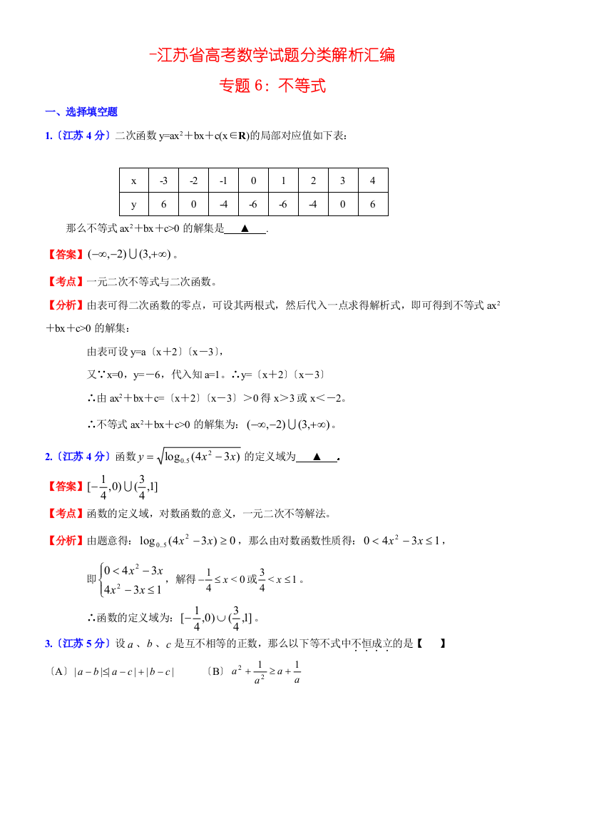 （整理版）高考数学试题分类解析汇编