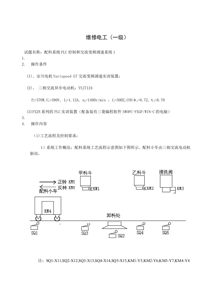 上海高级技师考试试题配料系统PLC控制和交流变频调速控制系统