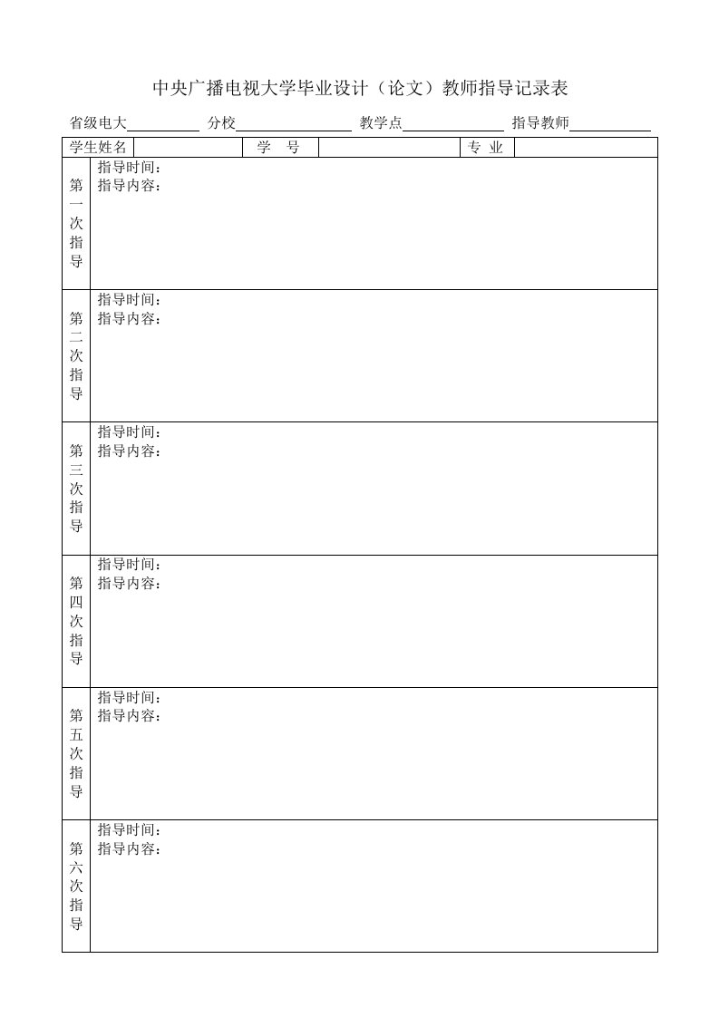 中央广播电视大学毕业设计(论文)教师指导记录表