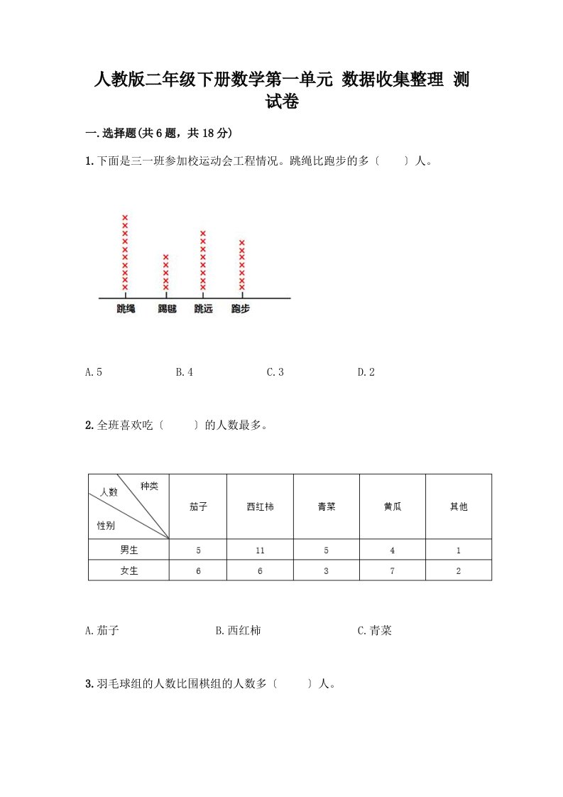 二年级下册数学第一单元