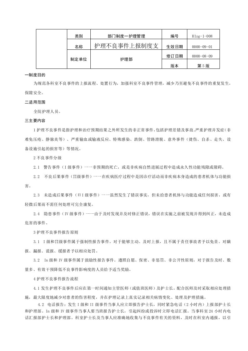 修订版医院护理不良事件上报制度上报表格登记汇总分析模板