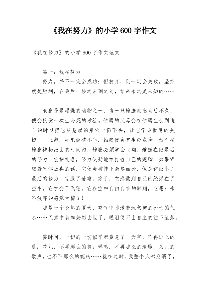 《我在努力》的小学600字作文