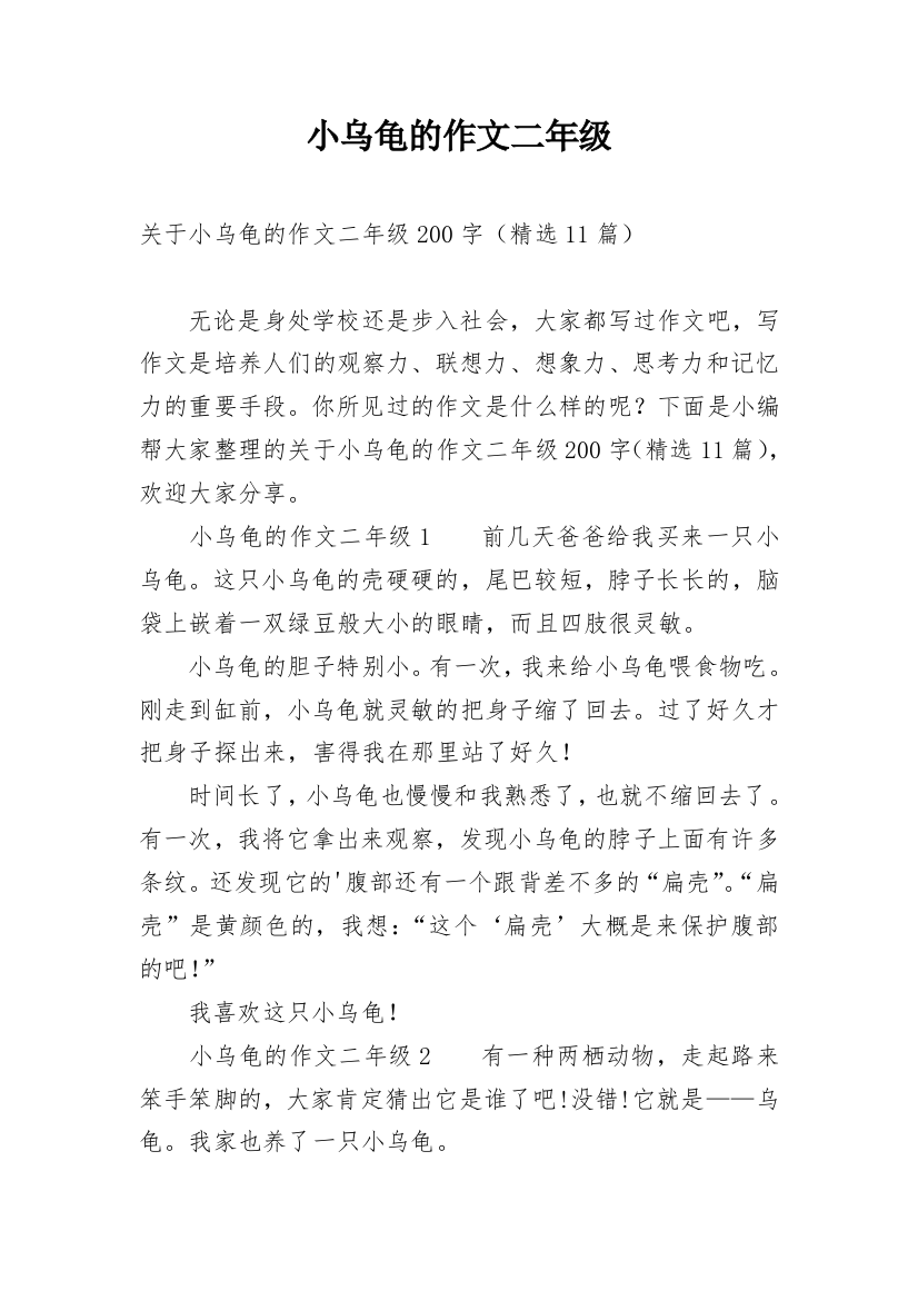 小乌龟的作文二年级