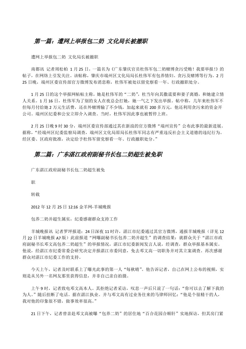 遭网上举报包二奶文化局长被撤职[修改版]