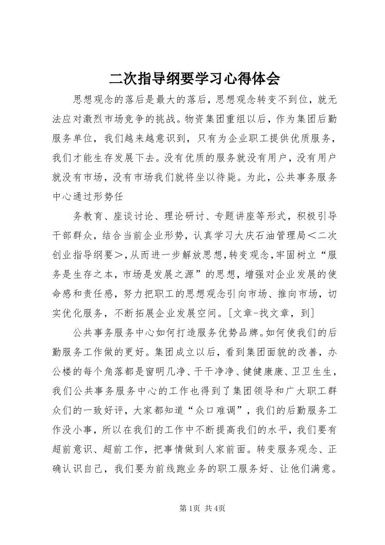 二次指导纲要学习心得体会