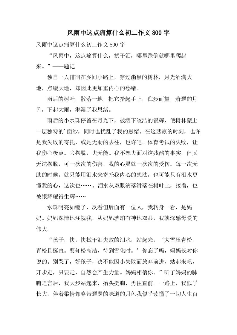 风雨中这点痛算什么初二作文800字