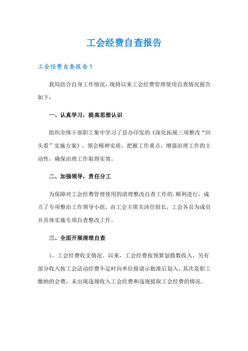 工会经费自查报告