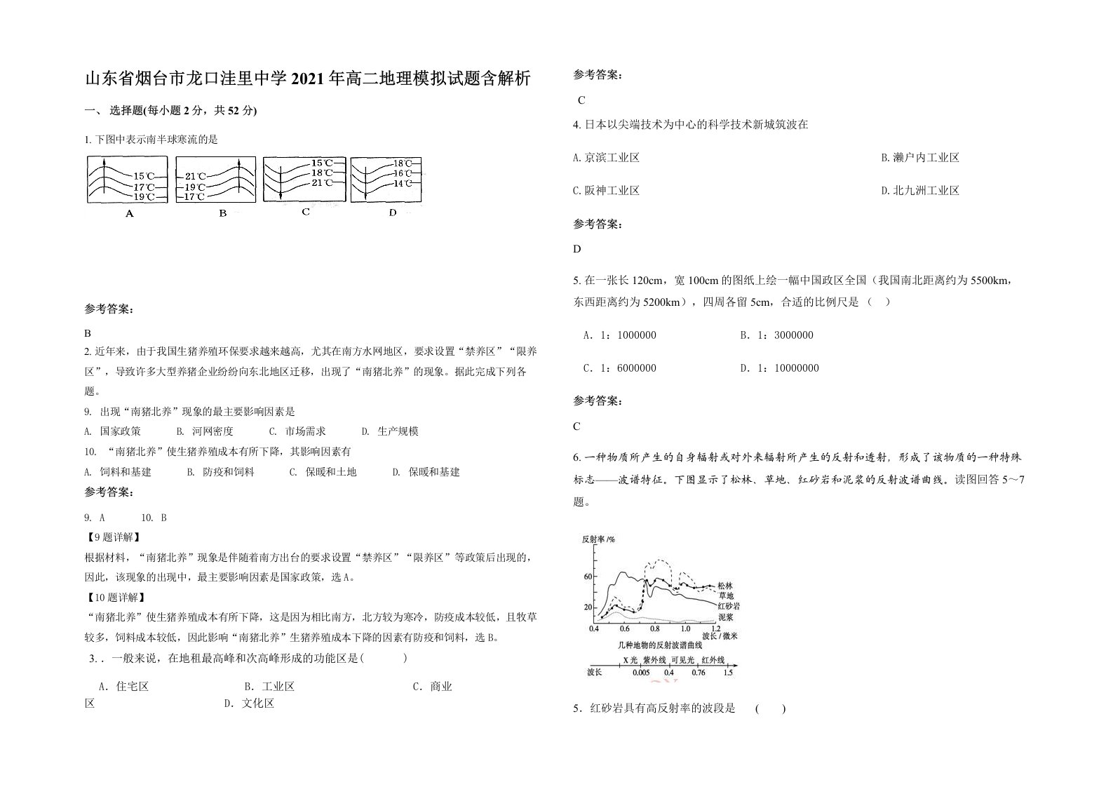 山东省烟台市龙口洼里中学2021年高二地理模拟试题含解析