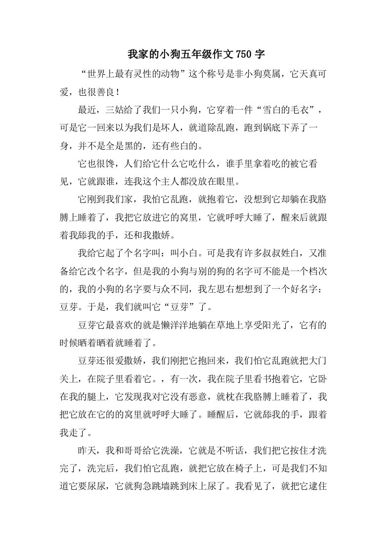 我家的小狗五年级作文750字